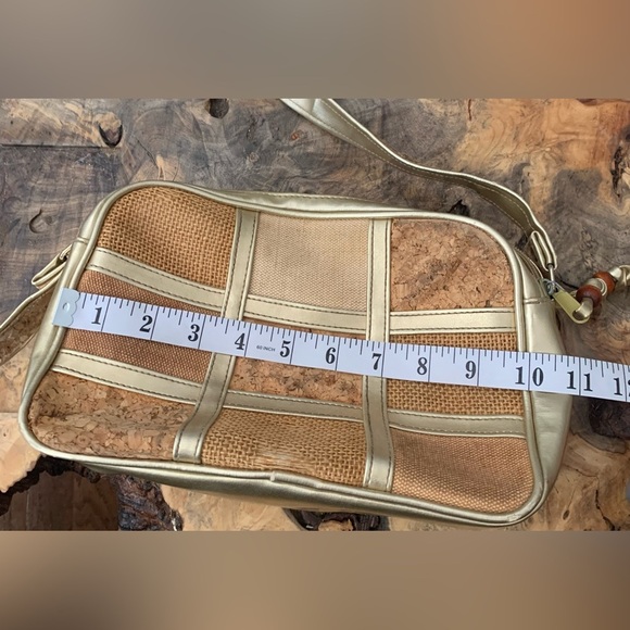 Vintage Gold & Cork Woven Straw Handbag - Unique Retro Style Purse - Picture 7 of 8